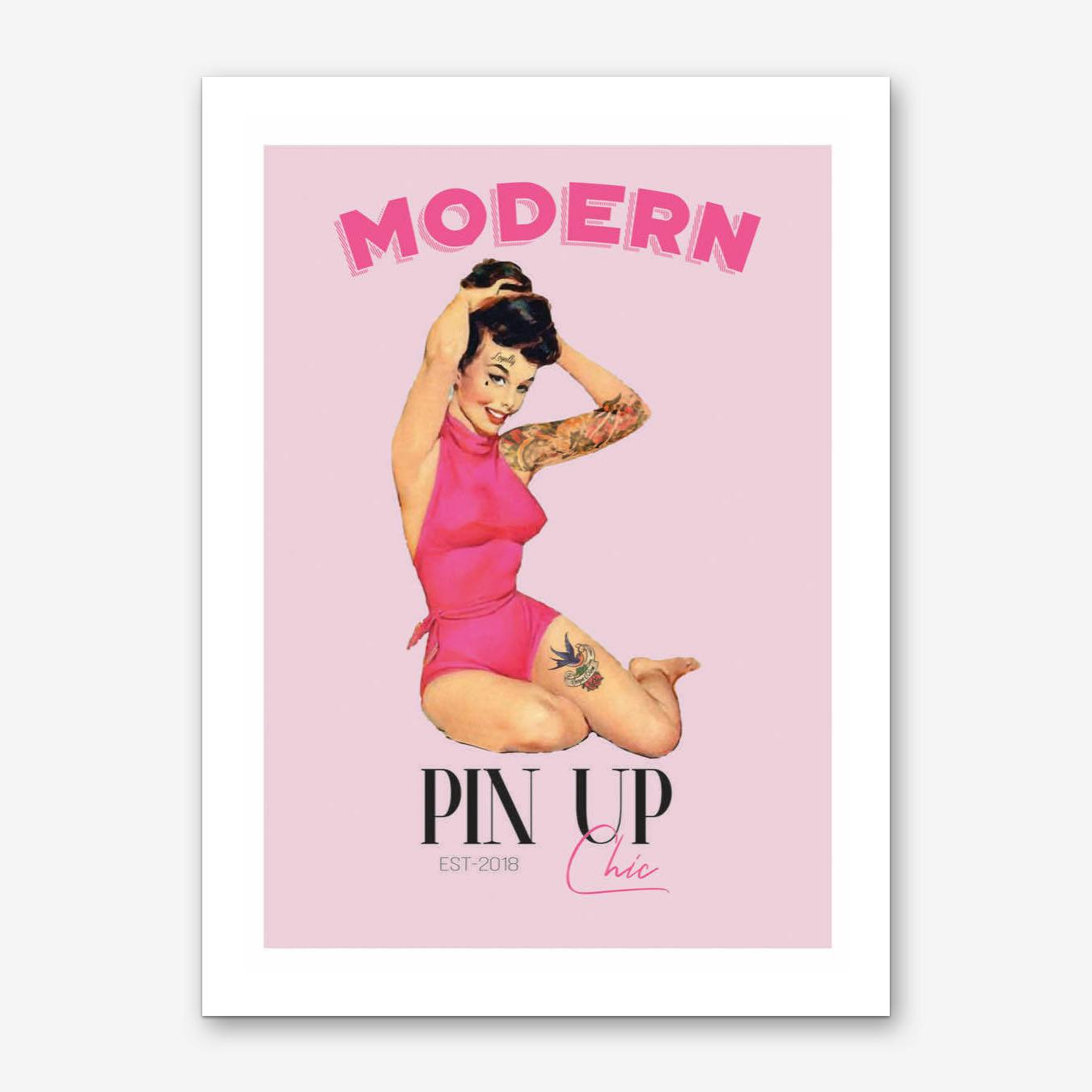 Modern Pin Up Girl with Pink Background Art Print Fast shipping Fy
